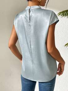 SHEIN Clasi 女士优雅缎面高领休闲衬衫上衣 - 薄荷綠 - 查看 2