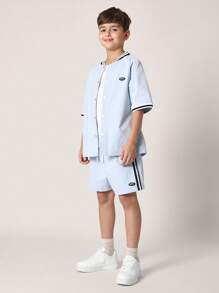 SUMWON 青少年运动短袖棒球服校队夏季套装休闲运动训练队纽约制服短裤服装春季系列 - 淺藍色 - 查看 6