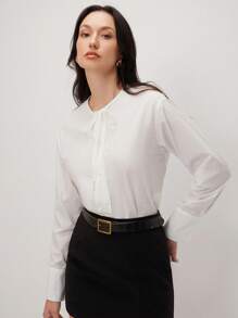 BizChic Camisa blanca con cordones para atuendo de oficina y trabajo de mujeres, temporada de primavera y verano para graduación - Blanco - Ver 6