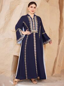 Al Najma Vestido largo con decoración de lentejuelas para mujer talla grande, vestido árabe sencillo y elegante, modesto kaftan