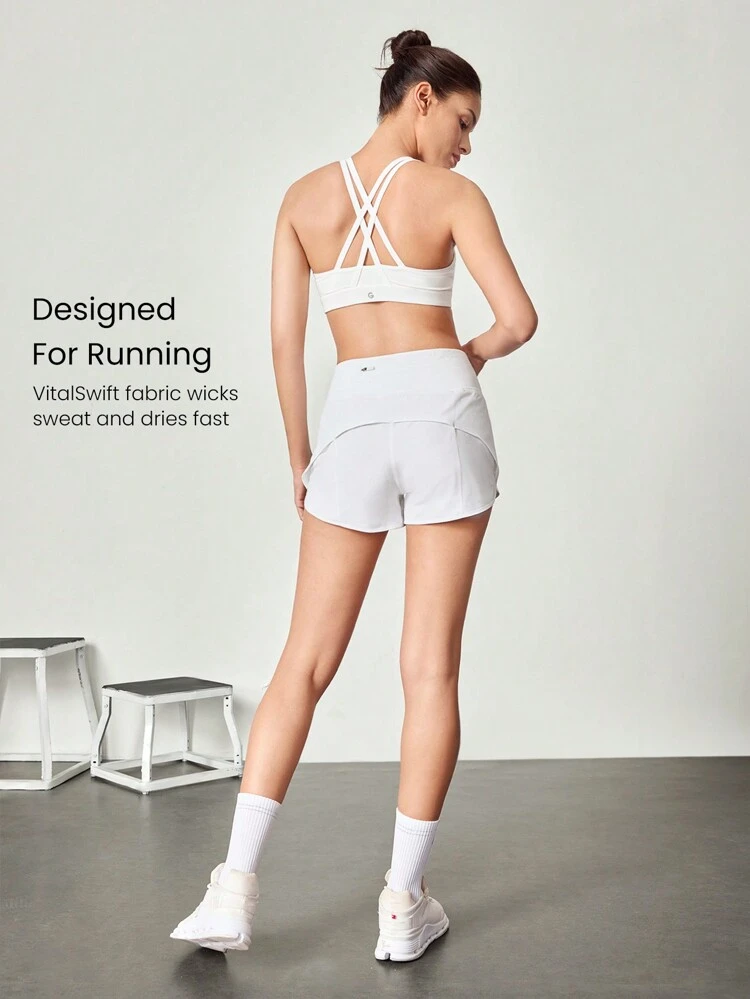 2,5 Zoll VitalSwift schnell trocknende High-Rise Shorts mit verstellbarer Kordel-Taille, eingebauter geruchshemmender Unterwäsche, Rücktasche mit Reißverschluss für High-Impact-Training, Laufen, Training