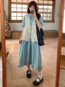 FRIFUL 女士白色刺绣背心衬衫，波西米亚风格度假装扮 - 杏色 - 查看 2