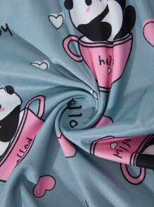 Ensemble de pyjama à col rond imprimé panda mignon pour adolescentes