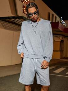 Manfinity Streetrush Men's Solid Color Round Neck Long Sleeve Loose Casual Sweatshirt Men Sweat Outfits