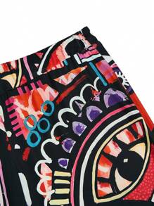 Breezaya Plus Size Women Digital Print Slim Flared Pants - Multicolor - View 7