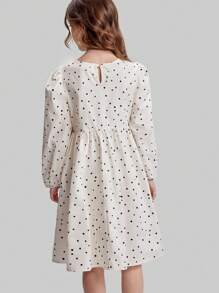 Ontre Tween Girls Cute Polka Dot Small V-Neck Bow Decor 3/4 Batwing Sleeve Loose Ruched Hem Casual Dress, Suitable For Vacation, Home, School, Fashion & Versatile