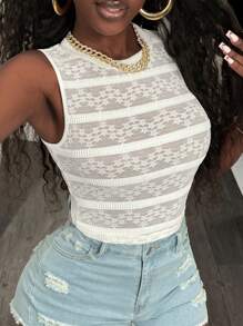 BamGleam Top corto de mujer de unicolor con encaje y calado