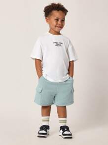 SUMWON 儿童工装短裤户外运动夏季休闲宽松版型幼儿男孩学校娱乐时间侧口袋日常舒适短裤 - 綠色 - 查看 3