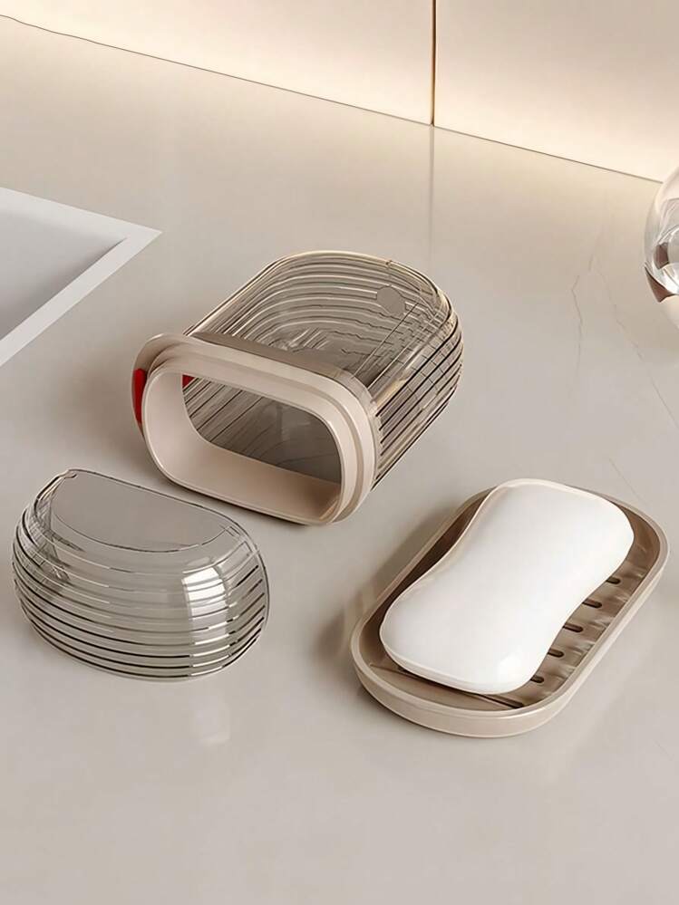 Light Luxury Travel Soap Box, Creative With Lid Sealed Drain, Portable Small Soap Box, New Business Travel Soap Box Home Bathroom Decor Summer - Dark Grey - View 5