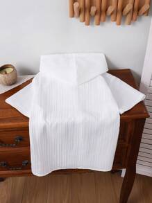 SHEIN Tween 男童休闲韩版纹理面料连帽短袖衬衫，适合通勤、上学、日常休闲、运动装、春夏季 - 白色 - 查看 3