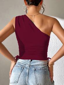 Chiquease 1pc Women Solid Color Sleeveless Round Ring Connected Tank Top - Redwood - View 2