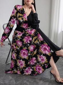 Modelyn Robe plissée élégante à imprimé floral patchwork pour femme - Multicolore - Voir 6