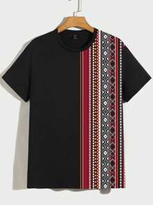 Manfinity VCAY Camiseta de manga corta casual de punto con estampado bohemio y ajuste regular, apropiada para uso diario en verano, para hombres