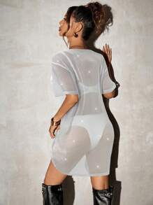 SHEIN SXY Shiny Mesh See-Through Short Dress, Summer