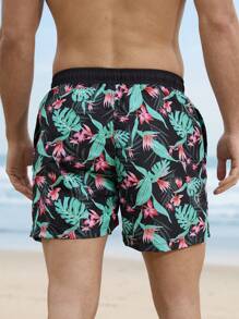 Surfspeed Men's Tropical Plant Print Drawstring Waist Beach Shorts Men Swim Trunks - Multicolor - View 2