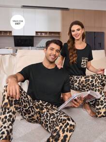 Men Leopard Print Short Sleeve Pajama Set - Multicolor - View 5