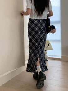 DAZY Women's Plaid Casual Loose Mid-Length Skirt