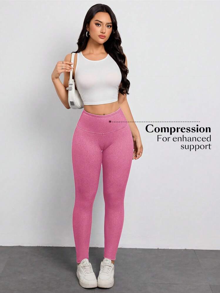SHEIN Essnce Women's Simple And Fashionable Denim Jeans, Suitable For Summer Stretchy Knit Denim Apple Bottom Jeans - Pink - View 5