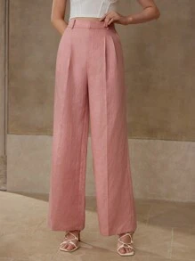 MOTF PREMIUM LINEN PRESS CREASE WIDE LEG SUIT PANTS - Pink - View 5