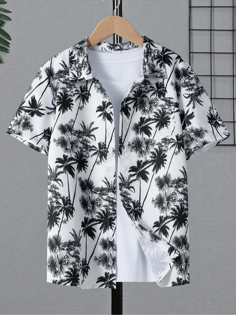 Tween Boy Minimalist Short Sleeve Shirt, Suitable For Summer - Black and White - View 1