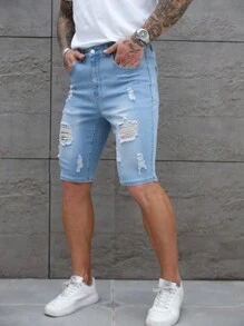 Manfinity LEGND Men's Light Blue Washed Loose Casual Denim Shorts, Urban Chill