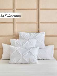 2 件褶皱涤纶枕套，优雅简约风格，适合所有季节 - 白色 - 查看 1