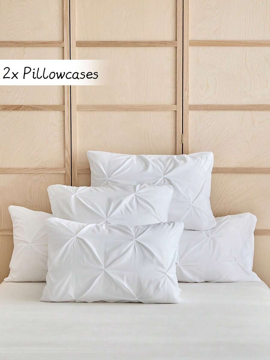 2 件褶皱涤纶枕套，优雅简约风格，适合所有季节 - 白色 - 查看 1