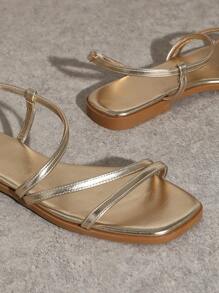 SHUZIA Women's Solid Color Minimalist Square Toe Flat Sandals, Casual Daily Wear Mother's Day Present For Christmas