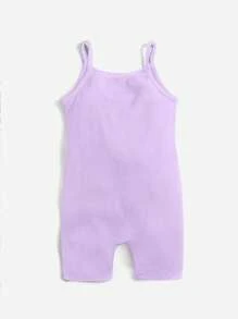 SHEIN Leap Crew 女婴休闲简约细肩带连体衣，适合夏季 - 淡紫色 - 查看 2
