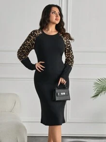 RueChic Women Leopard Printed Midi Black Dress