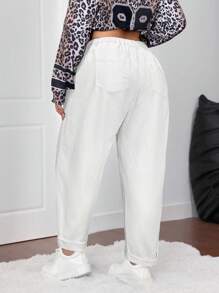 Firerie Quần Jeans Co Giãn Lưng Cao Xếp Ly Có Chi Tiết Viền Cuộn Size Lớn - trắng - Xem 2