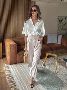 Chiquease Pantalones informales con estampado de bloques de color y lunares - Albaricoque - Ver 4