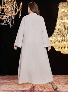 Al Najma Women's Plus Size Stand Collar Flare Sleeve Loose Sequins Chiffon Embroidered Floral Elegant Romantic Sophisticated Dress