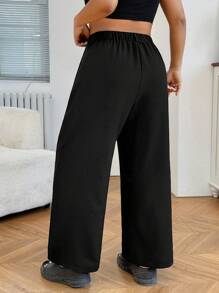 SHEIN EZwear Plus Size Women's Black Straight Leg Casual Pants