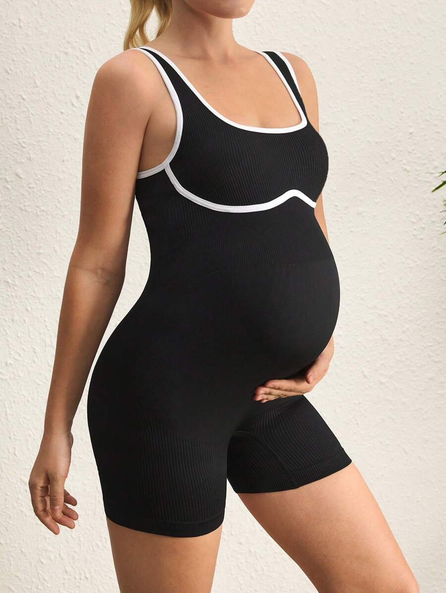 SHEIN Maternity Color Block Trim Casual Shorts