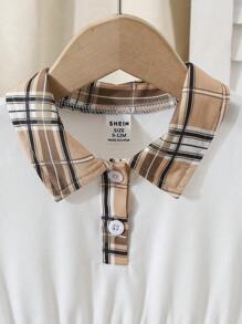 女宝宝休闲拼色领口白色针织短袖连衣裙，韩版，夏季 - 白色 - 查看 4