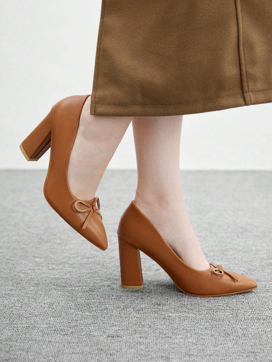 CUCCOO BIZCHIC New Chunky Heel Pointed Toe Slip-On Casual/Work Shoes For Women, Black, Spring/Autumn