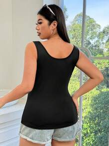 SHEIN EZwear 大码休闲百搭黑色紧身背心 - 黑色 - 查看 3