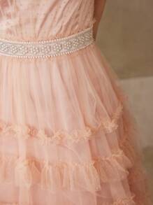 MOTF PREMIUM 对比色网布分层连衣裙 - 藕粉色 - 查看 3