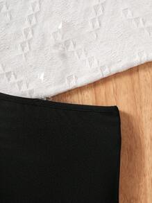 SHEIN Tween Girls' Casual Street Chic One-Shoulder Camisole Splice Embroidery Mesh Panel Short Sleeve Mini Dress - Black - View 3