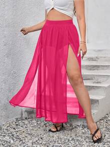 SHEIN VCAY 大码休闲日常穿着简约设计百褶裙 - 玫紅色 - 查看 4