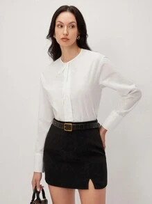 BizChic Camisa blanca con cordones para atuendo de oficina y trabajo de mujeres, temporada de primavera y verano para graduación - Blanco - Ver 3
