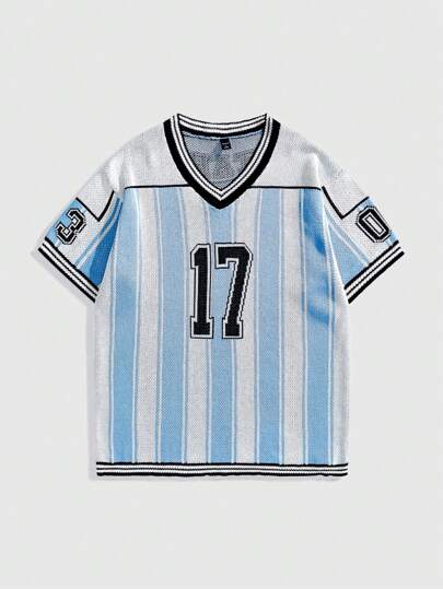 Prep Men's Jersey Casual Stripe V-Neck Short Sleeve Knit Tops