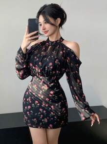 DAZY 女士返校迷你连衣裙，秋季长袖连衣裙，碎花邮轮套装 - 彩色 - 查看 5