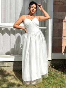 SHEIN EZwear Plus Size White Extra Long Mesh Sundress, Summer - White - View 5