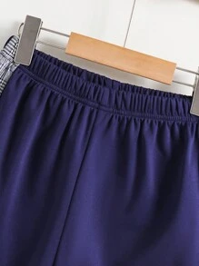 2pcs/Set Young Boys Casual Comfortable Contrast Color Short Sleeve Top And Shorts Set