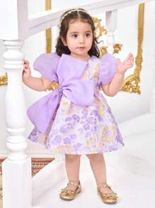 SHEIN Babygirl 可爱花朵优雅紫色连衣裙，夏季 - 紫色 - 查看 6