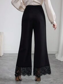 Modelyn Fashionable Casual Lace Trim Wide Leg Pants - Black - View 7