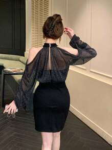 DAZY Women's Short Dress, Back To School Season Gift,Fall Dress Homecoming Dresses Long Sleeve Dress - Black - View 3