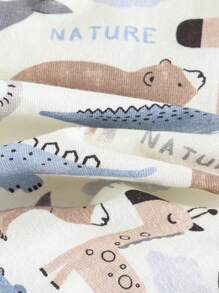 Cozy Pixies Baby Boy 2pcs Set Cartoon Animal Print Knitted Soft Round Neck Short Sleeve Pullover Top And Elastic Waist Shorts